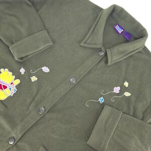 VTG Disney‎ Winnie Pooh Fleece Embroidered Fall Leaves Jacket XL Shacket Green